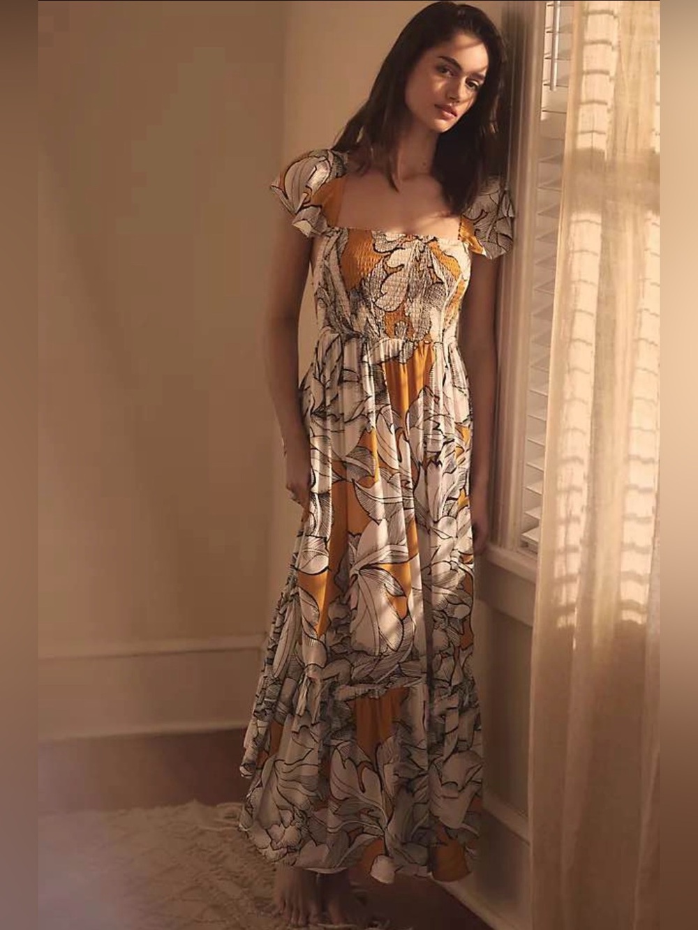 NWOT - ANTHROPOLOGIE Flutter Sleeve and Smocked Maxi Dress - Small